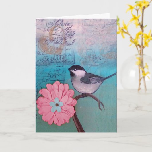 Kaart van Chickadee Large Font Moederdag (Gele Bloem)