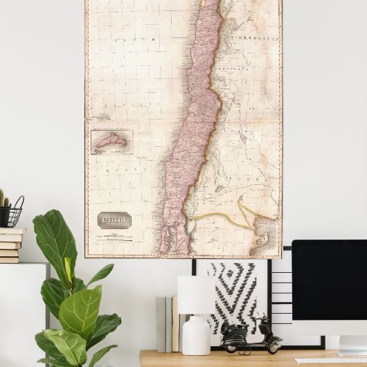  kaart van Chili (1818) Poster (Thuiskantoor)