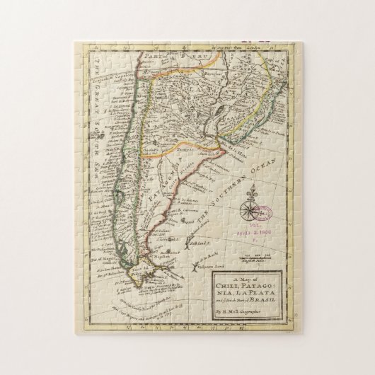  kaart van Chili en Argentinië (1732) Legpuzzel (Verticaal)