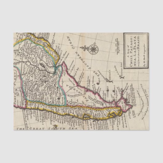 Kaart van Chili, Patagonia, La Plata Tissuepapier (Voorkant)