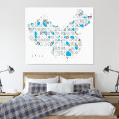 Kaart van China | Crystal Diamond Style Artwork Canvas Afdruk (Insitu (Slaapkamer))