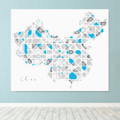 Kaart van China | Crystal Diamond Style Artwork Canvas Afdruk (Insitu (Houten vloer))
