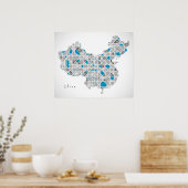 Kaart van China | Crystal Diamond Style Artwork Poster (Keuken)