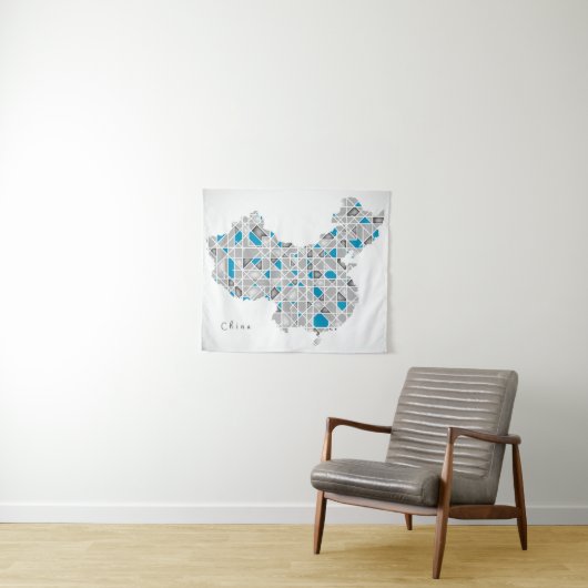 Kaart van China | Crystal Diamond Style Artwork Wandkleed (In Situ (horizontaal))