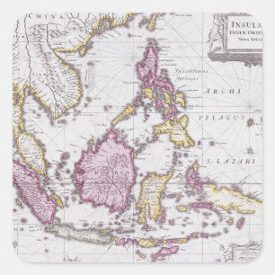 Kaart van China en Indonesië   1710 Vierkante Sticker