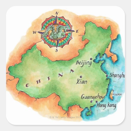Kaart van China Vierkante Sticker (Voorkant)