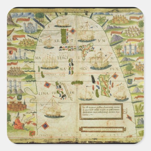 Kaart van China zee, facsimile van Miller Atlas Vierkante Sticker (Voorkant)