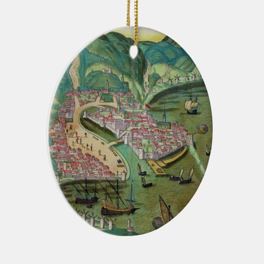 Kaart van Chios, van "Civitates Orbis Terrarum" do Keramisch Ornament (Rechts)