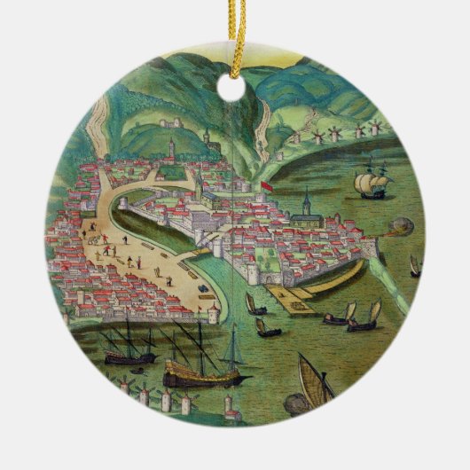 Kaart van Chios, van "Civitates Orbis Terrarum" do Keramisch Ornament (Voorkant)