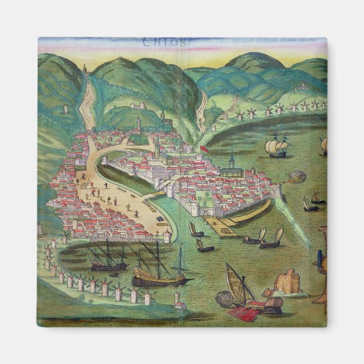 Kaart van Chios, van "Civitates Orbis Terrarum" do Magneet (Voorkant)