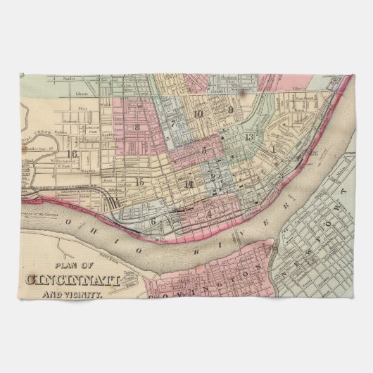  kaart van Cincinnati (1780) Theedoek (Horizontaal)