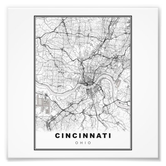 Kaart van Cincinnati Foto Afdruk (Voorkant)