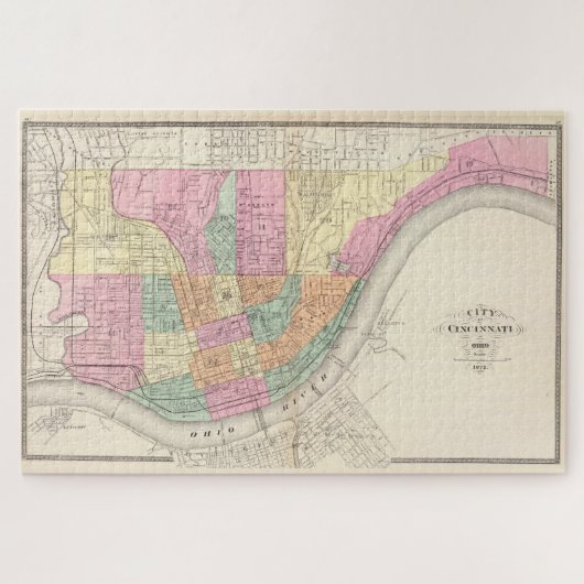 kaart van Cincinnati OH (1872) Legpuzzel (Horizontaal)