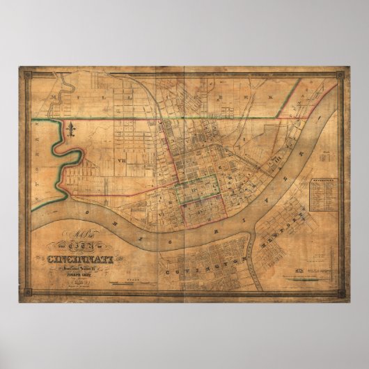  kaart van Cincinnati Ohio (1838) Poster (Voorkant)