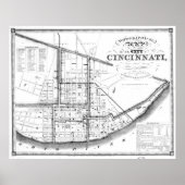 kaart van Cincinnati Ohio (1841) BW Poster (Voorkant)