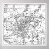  kaart van Cincinnati Ohio (1915) BW Poster (Voorkant)
