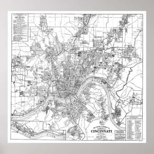  kaart van Cincinnati Ohio (1915) BW Poster (Voorkant)