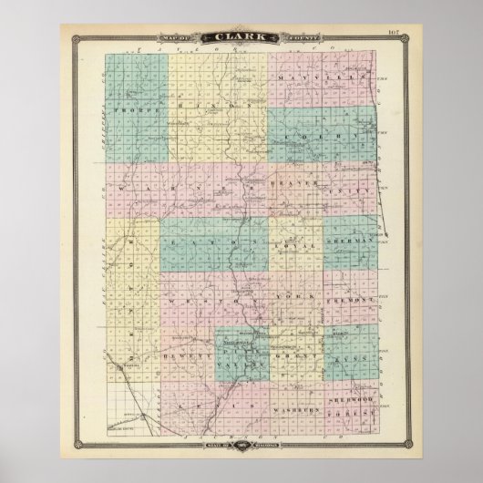 Kaart van Clark County, staat Wisconsin Poster (Voorkant)