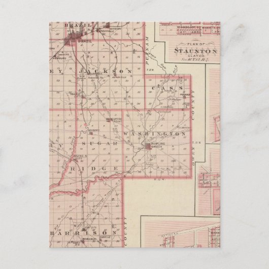 Kaart van Clay County met Staunton, Harmony (Voorkant)