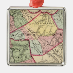 Kaart van Clay, Webster, Nicholas, Fayette countie Metalen Ornament