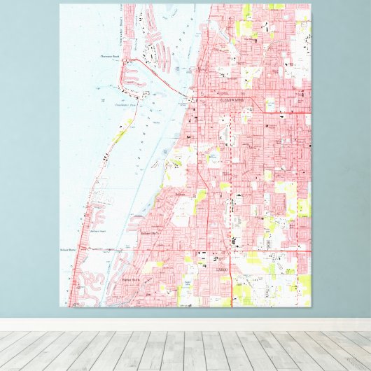  kaart van Clearwater Florida (1974) Canvas Afdruk (Insitu (Houten vloer))