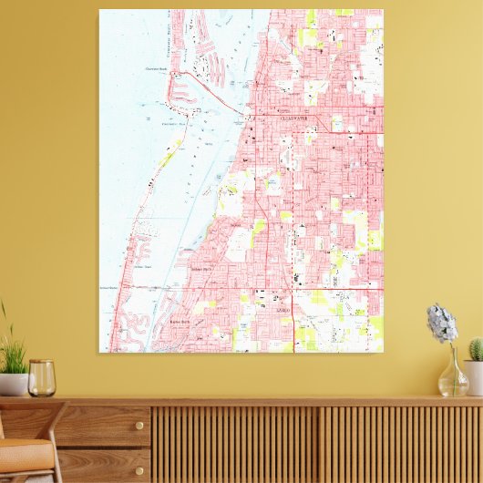  kaart van Clearwater Florida (1974) Canvas Afdruk (Insitu (Woonkamer))