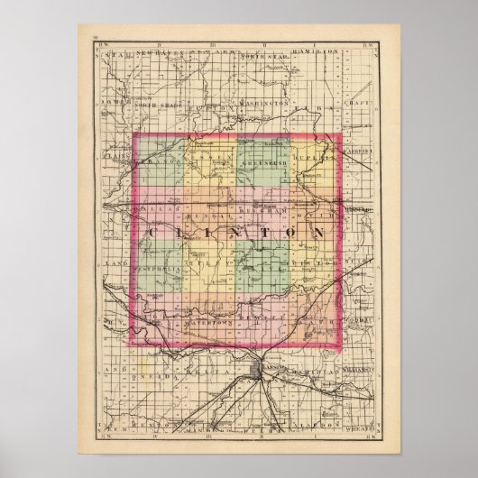 Kaart van Clinton County, Michigan Poster (Voorkant)