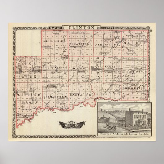 Kaart van Clinton County Poster (Voorkant)