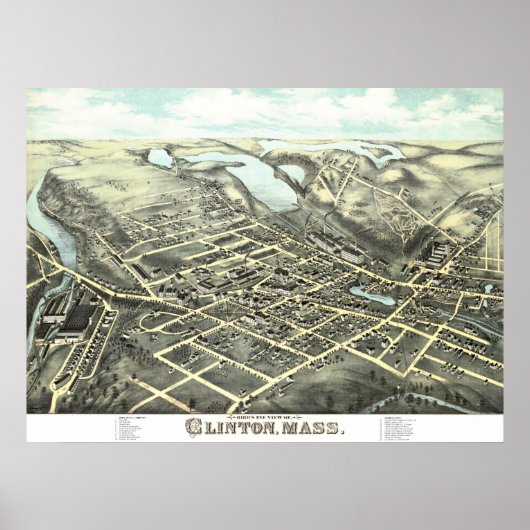 Kaart van Clinton, Massachusetts uit 1876 Poster (Voorkant)