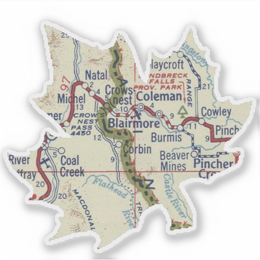  kaart van Coleman Alberta Sticker (Voorkant)