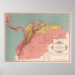  kaart van Colombia (1890) Poster