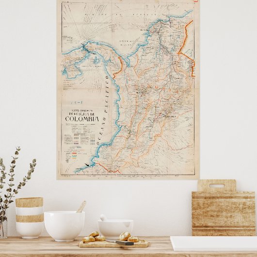  kaart van Colombia (1919) Poster (Keuken)