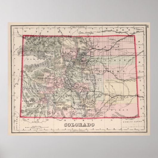 kaart van Colorado (1884) Poster (Voorkant)