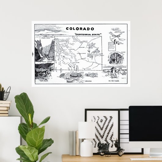  kaart van Colorado (1912) Poster (Thuiskantoor)
