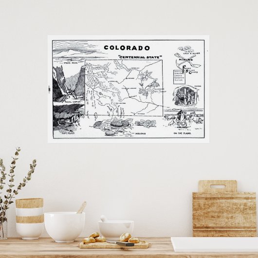  kaart van Colorado (1912) Poster (Keuken)