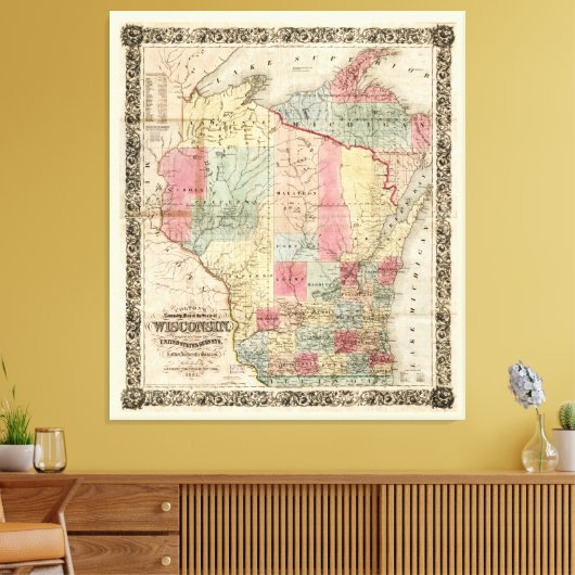 Kaart van Colton Township van Wisconsin (1851) Canvas Afdruk (Insitu (Woonkamer))