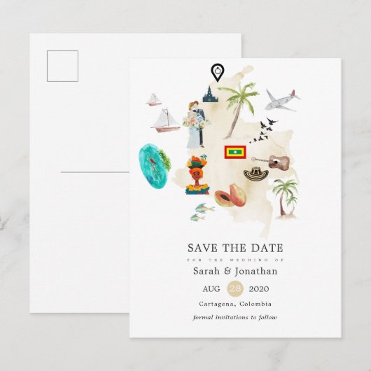 Kaart van Columbia Cartagena Destination Wedding (Voorkant / Achterkant)
