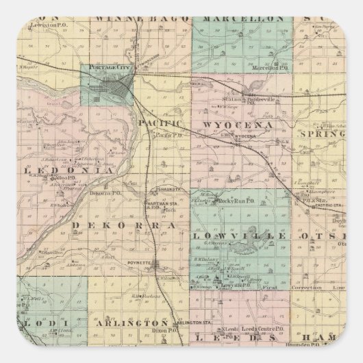 Kaart van Columbia County, staat Wisconsin Vierkante Sticker (Voorkant)