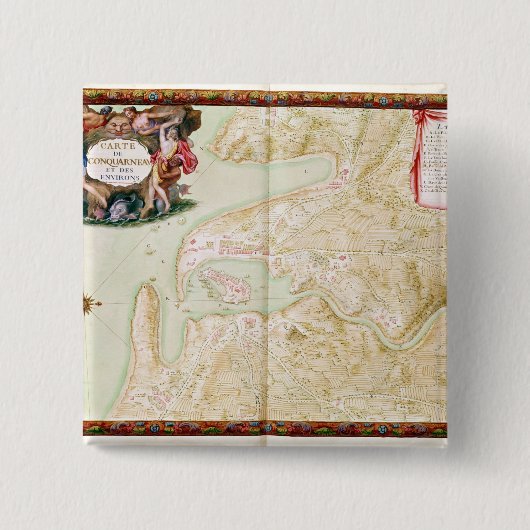 Kaart van Concarneau Vierkante Button 5,1 Cm (Voorkant)