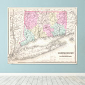 kaart van Connecticut (1857) Canvas Afdruk (Insitu (Houten vloer))