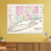 kaart van Connecticut (1857) Canvas Afdruk (Insitu (Woonkamer))