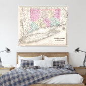 kaart van Connecticut (1857) Canvas Afdruk (Insitu (Slaapkamer))