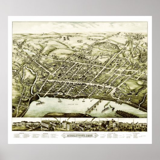 Kaart van Connecticut Middletown van 1877 Poster (Voorkant)