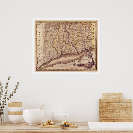 Kaart van Connecticut per loopbaan 1795 Poster (Keuken)