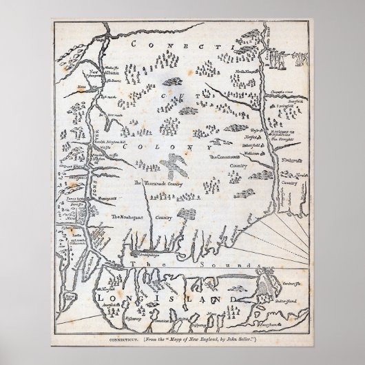  kaart van Connecticut Poster (Voorkant)