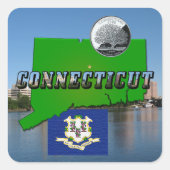 Kaart van Connecticut, Tekst, Faux Quarter, Vlagla Vierkante Sticker (Voorkant)