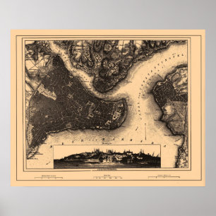 Kaart van Constantiopel Istanbul, ongeveer 1890-19 Poster