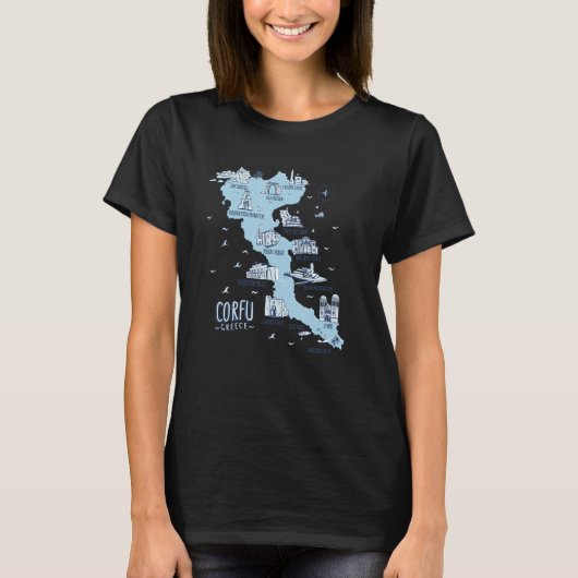 Kaart van Corfu Griekenland T-shirt (Voorkant)