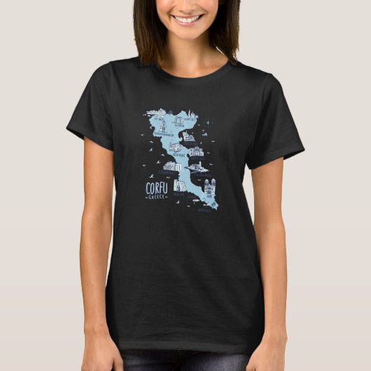 Kaart van Corfu Griekenland T-shirt (Voorkant)