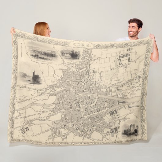 Kaart van Cork, Ierland Fleece Deken (In situ)